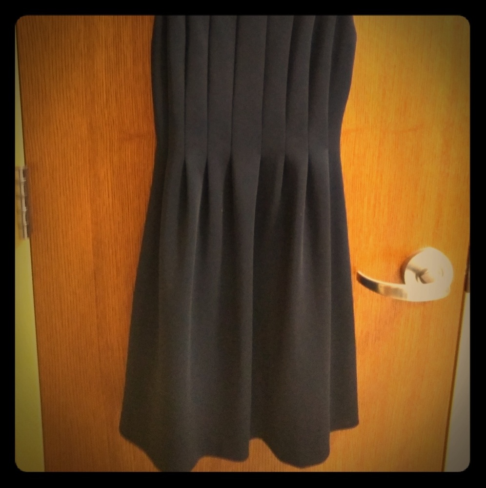 Professional Pleated Navy Blue Dress